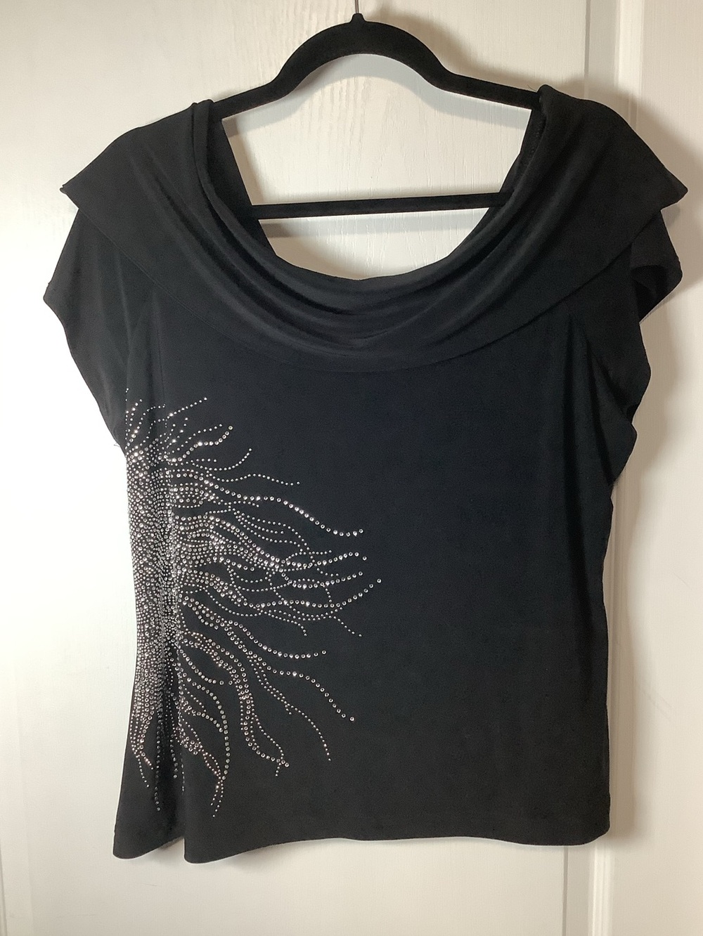 Frank Lyman Black Women's Cowl Neck Top with Rhinestone Detail